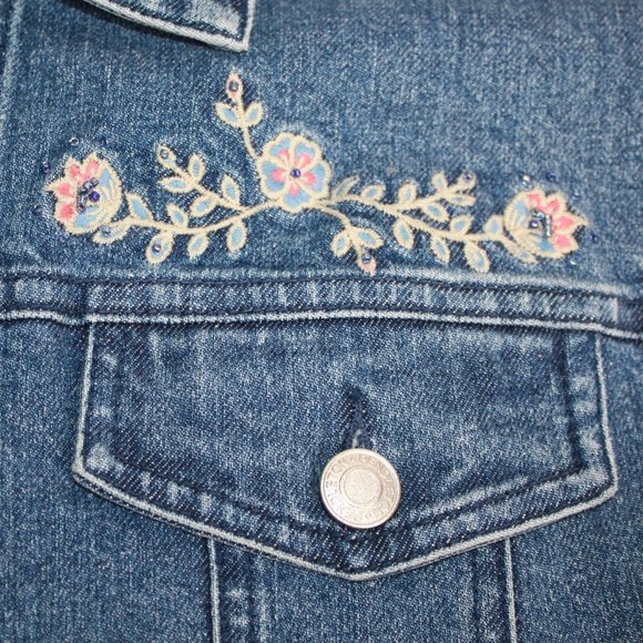 Vintage Pendleton Floral Embroidered & Beaded Denim Vest Size S - Picture 5 of 9